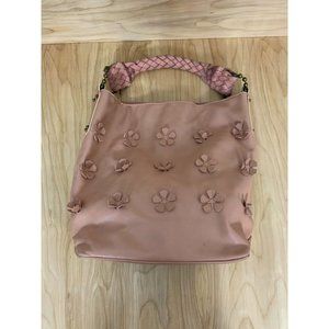 Falor Italian Leather Rosy Pink Flowers Bucket Shoulder Bag